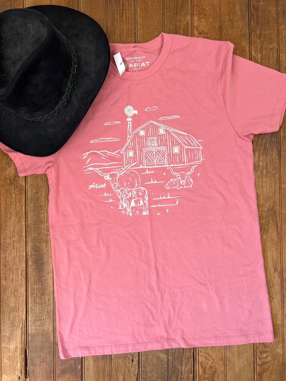 Women’s Artiat tee shirt dusty rose barn steer short sleeve farm size med NWT